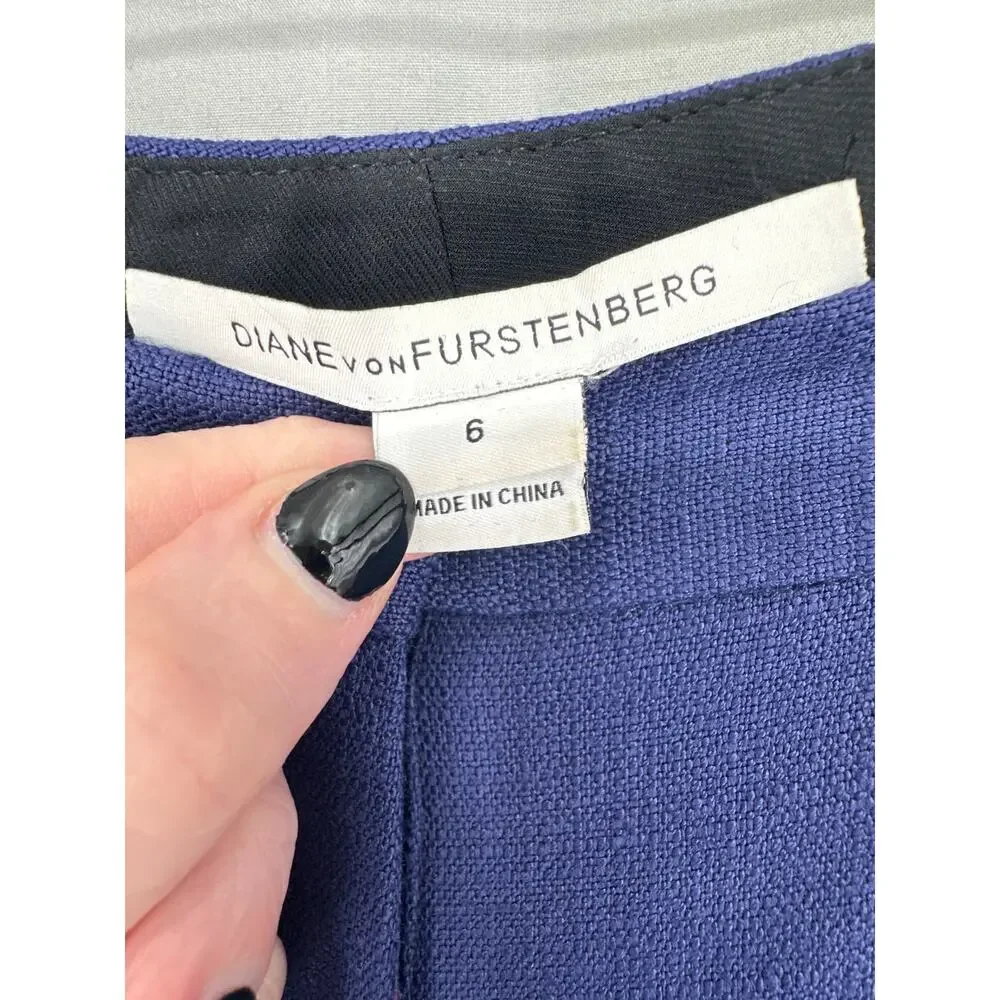 Diane Von Furstenberg Pants Womens 6 Blue Trousers Georgia Mid Rise Crop Stretch